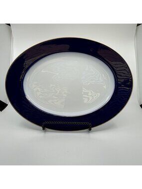 Rosenthal Classic Rose Cobalt Blue Gold Trim 14.75" Oval Serving Platter Germany